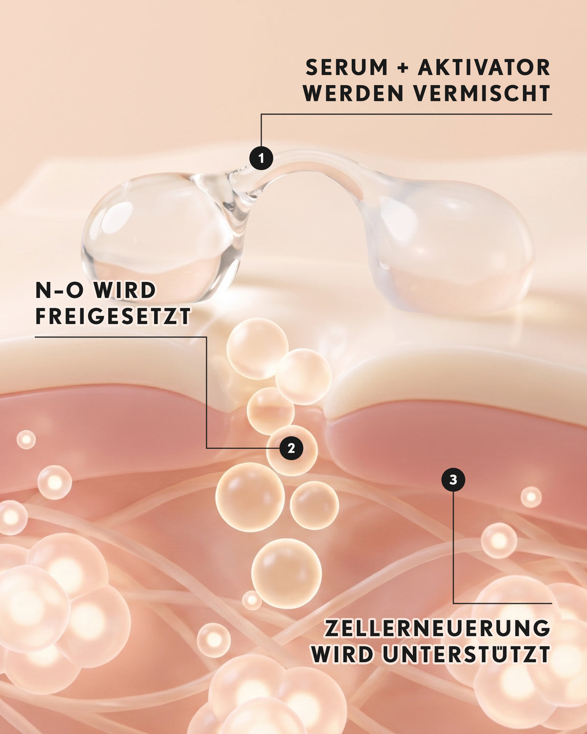 veri skin boost – so wirkt’s: Serum und Aktivator werden vermischt, NO wird freigesetzt (Infografik)